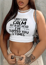 Women Summer Sexy Letter Printed U-neck Top