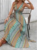 Women Summer Holidays V Neck Print Sleeveless Dress