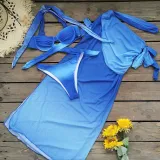 Women Gradient Blue Sexy Bikini Swimsuit Three-Piece