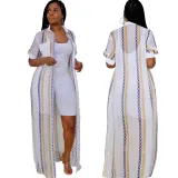 Women Sexy See-Through Mesh Breathable Casual Short-sleeved Shirt Dress