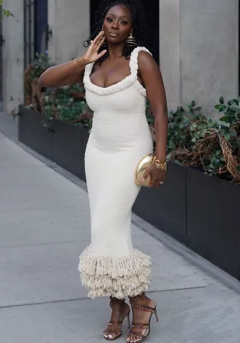 Women Fall and Winter Braided Cord Strap Bodycon Tassel Dress