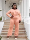Plus Size Women Elegant Stretchy Hollow Wide Leg Jumpsuit