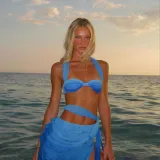 Women Gradient Blue Sexy Bikini Swimsuit Three-Piece