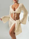 Women Summer Beach Holidays Lace-Up Long Sleeve Top