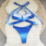Women Gradient Blue Sexy Bikini Swimsuit Three-Piece