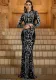 Women long-sleeved round neck Bodycon sequins Formal Party fishtail evening dress