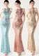 Women Halter Neck high collar hollow fishtail Bodycon fish scale sequin Formal Party evening dress