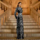 Women long-sleeved round neck Bodycon sequins Formal Party fishtail evening dress
