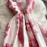 Women's Summer Printed Strap Elegant Slim Waist Long Dress