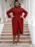 Plus Size Women Turndown Collar Blazer Dress Two Piece Set