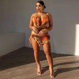 Plus Size Women Summer Sexy Backless Irregular Strap Dress
