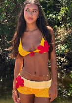 Women summer sexy bikini suspenders knitting color matching Crop Top and shorts Two Piece Set