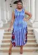Plus Size Women Stripe Patchwork Ruffle Edge Sleeveless Irregular Slit Vest Dress