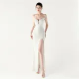 Women beaded sequin fishbone Lace-Up See-Through evening dress