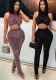 Women Round Neck Sexy Sleeveless Crop Top and Pants Two Piece Set
