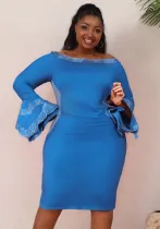 Plus Size Women Elegant Beaded Stretchy Bodycon Slit Dress
