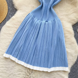 Women's Summer Sleeveless Knitting Slim Waist Contrast Color Pleated Dress