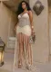 Women Spring and Summer Strap Mesh Sexy Pleated Bodycon Tassel Dress