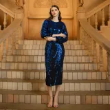 Women long-sleeved round neck sequins Formal Party Maxi evening dress