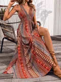 Women Summer Holidays V Neck Print Sleeveless Dress