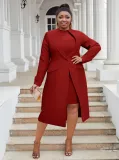 Plus Size Women Turndown Collar Blazer Dress Two Piece Set