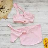 Women Sexy Solid One Shoulder Lace-Up Bikini Swimsuit Three-Piece