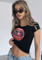 Women American Casual short-sleeved printed Round Neck Top T-shirt