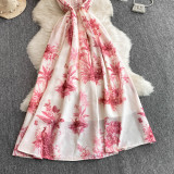 Women's Summer Printed Strap Elegant Slim Waist Long Dress