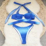 Women Gradient Blue Sexy Bikini Swimsuit Three-Piece