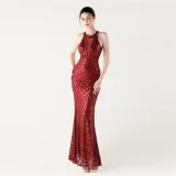 Women Halter Neck high collar hollow fishtail Bodycon fish scale sequin Formal Party evening dress