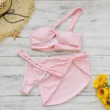Women Sexy Solid One Shoulder Lace-Up Bikini Swimsuit Three-Piece