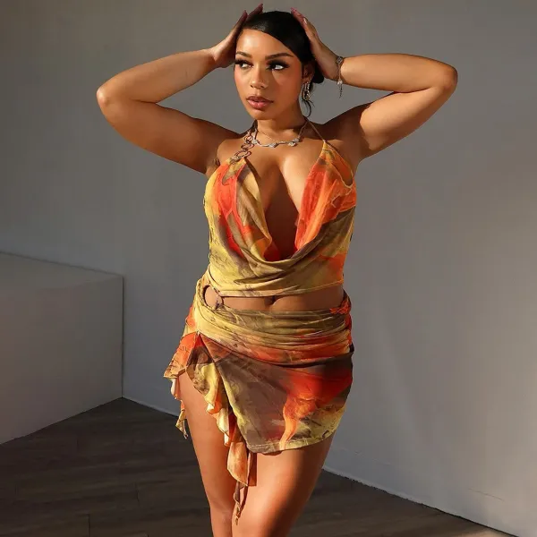 Plus Size Women Summer Sexy Backless Irregular Strap Dress