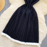 Women's Summer Sleeveless Knitting Slim Waist Contrast Color Pleated Dress