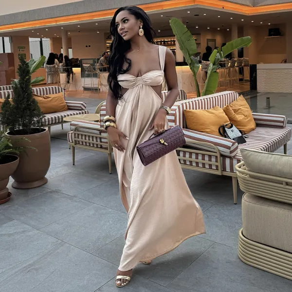 Women Sexy Strapless Hollow Dress