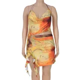 Plus Size Women Summer Sexy Backless Irregular Strap Dress