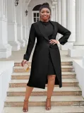 Plus Size Women Turndown Collar Blazer Dress Two Piece Set