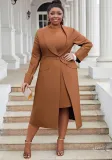 Plus Size Women Turndown Collar Blazer Dress Two Piece Set