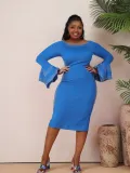 Plus Size Women Elegant Beaded Stretchy Bodycon Slit Dress