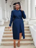 Plus Size Women Turndown Collar Blazer Dress Two Piece Set