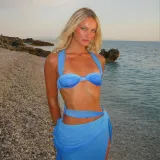 Women Gradient Blue Sexy Bikini Swimsuit Three-Piece