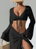 Women Summer Beach Holidays Lace-Up Long Sleeve Top