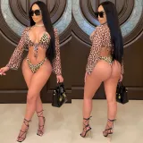 Women Leopard Print Three-Piece Swimsuit