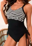contrast color drawstring slim sexy one-piece swimsuit for women