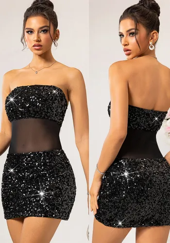 Sexy Low Back Mesh Patchwork Sequin Women's Mini Dress