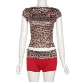 Summer fashion street trend leopard print color matching slim shorts set for women