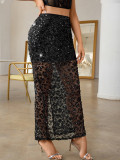 Summer Women's Sexy See-Through Sequin Long Skirt