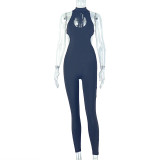 Casual Sports Women's Hollow Tight Fitting Solid Color Low Back Low Waist Jumpsuit