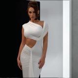 Summer Women Slash Shoulder Hollow Solid Color Sexy Slim Dress