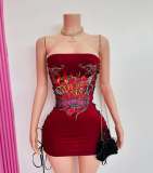 Street Sexy Printed Strapless Bodycon Short Dress