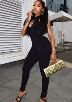 Casual Sports Women's Hollow Tight Fitting Solid Color Low Back Low Waist Jumpsuit